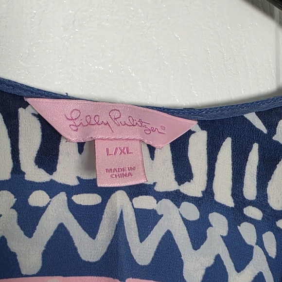 Lilly Pulitzer Atlin Elegant Navy and Pink Kaftan Swim Cover-Up L/XL 100% Silk - Picture 8 of 8